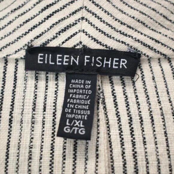 EILEEN FISHER Cotton Pinstriped Open Blazer Jacket L XL G TG Cream Black 12 14 - Picture 8 of 10